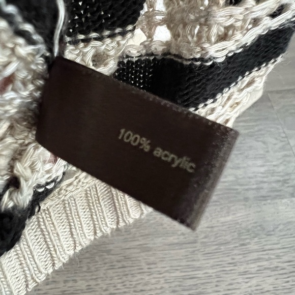 The Limited Cream Yellow Black Striped Open Front Belted Cardigan Sweater sz Med - Picture 4 of 9